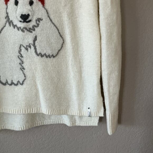 Woolrich Ivory Polar Bear Wool Blend Sweater Women's XS Pullover Knit Red Hat - Picture 10 of 12